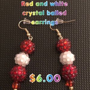 Red and white crystal earrings